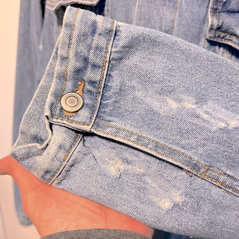 FASHION NOVA 💋 100% COTTON DISTRESSED DESTROYED RIPPED DENIM JEAN JACKET Size 2X - Picture 10 of 13